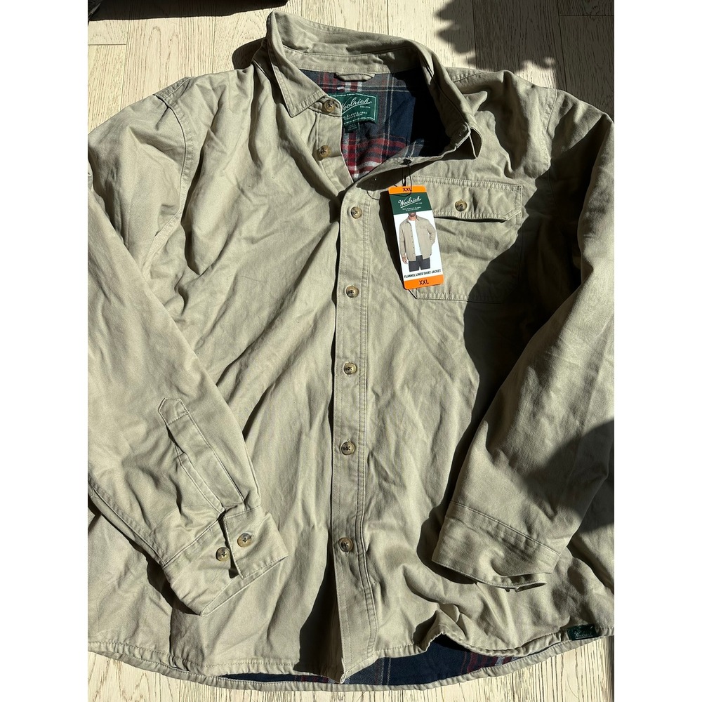 Woolrich Mens Flannel Lined Shirt Jacket Tan XXL Green Label Collection NWT
